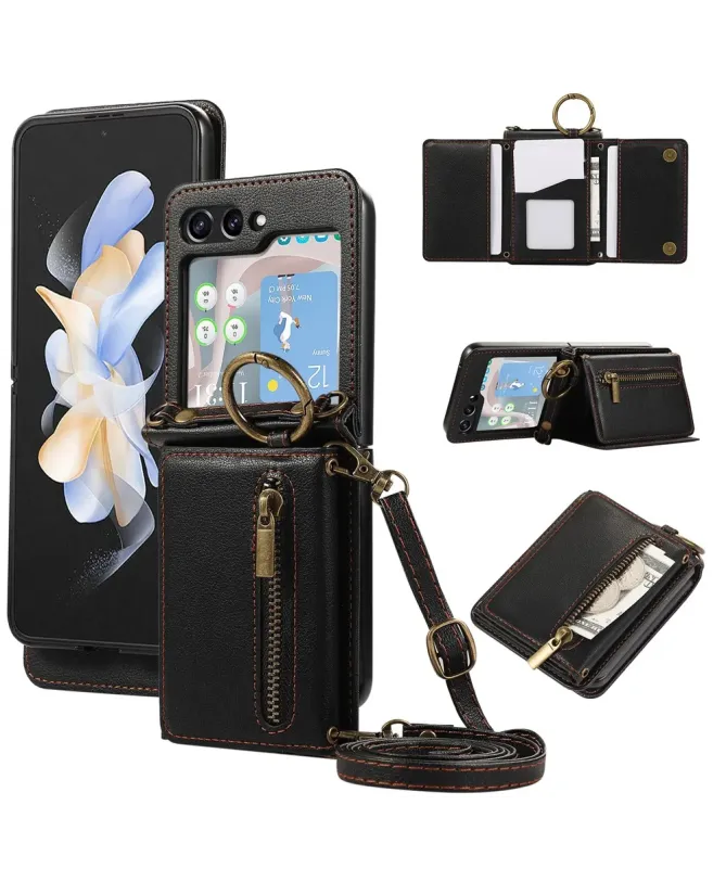 Coque Samsung Galaxy Z Flip 7 Portefeuille Zippé avec Support Anneau |