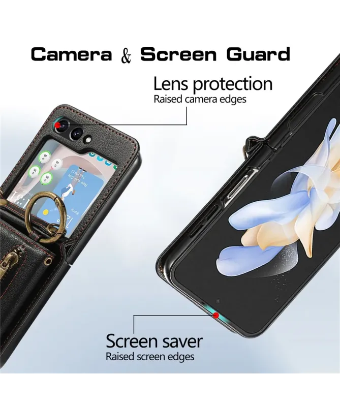 Coque Samsung Galaxy Z Flip 7 Portefeuille Zippé avec Support Anneau |