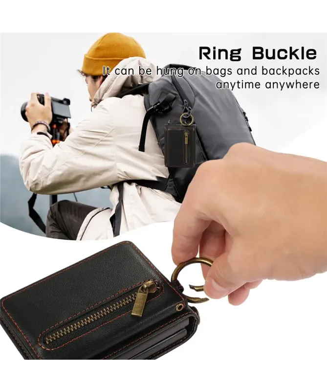 Coque Samsung Galaxy Z Flip 7 Portefeuille Zippé avec Support Anneau |