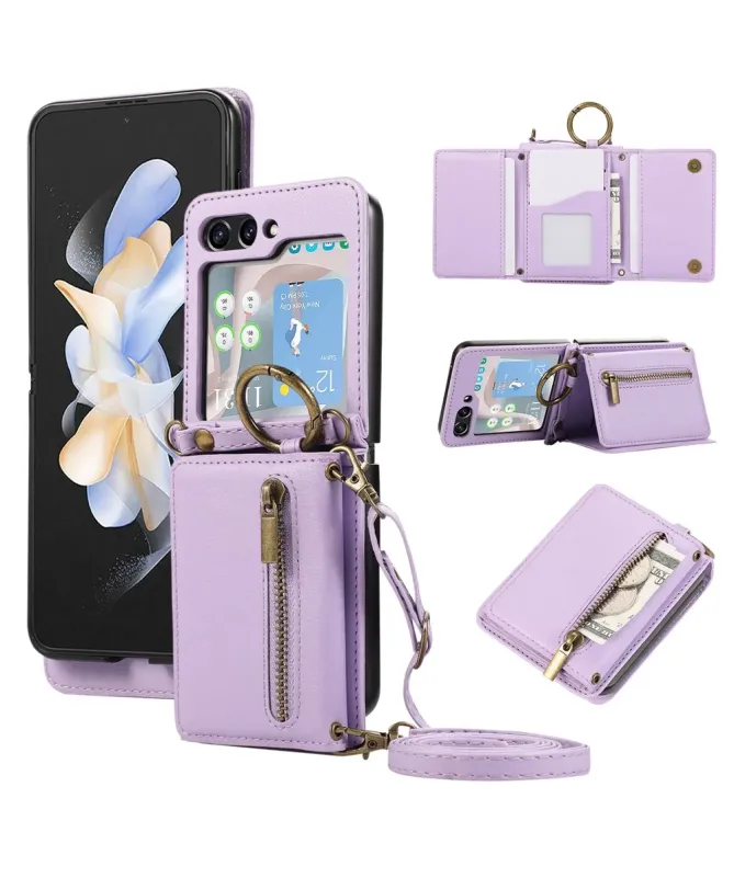 Coque Samsung Galaxy Z Flip 7 Portefeuille Zippé avec Support Anneau |