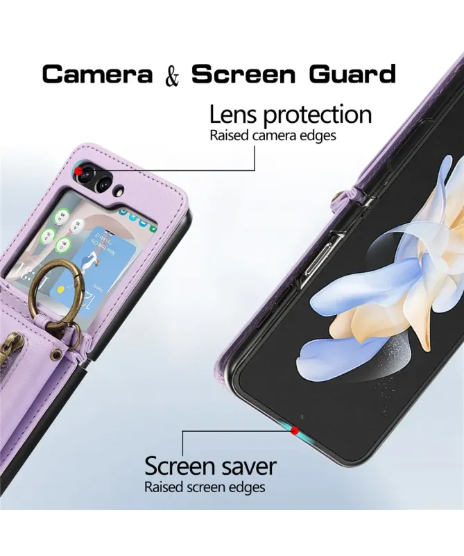 Coque Samsung Galaxy Z Flip 7 Portefeuille Zippé avec Support Anneau |