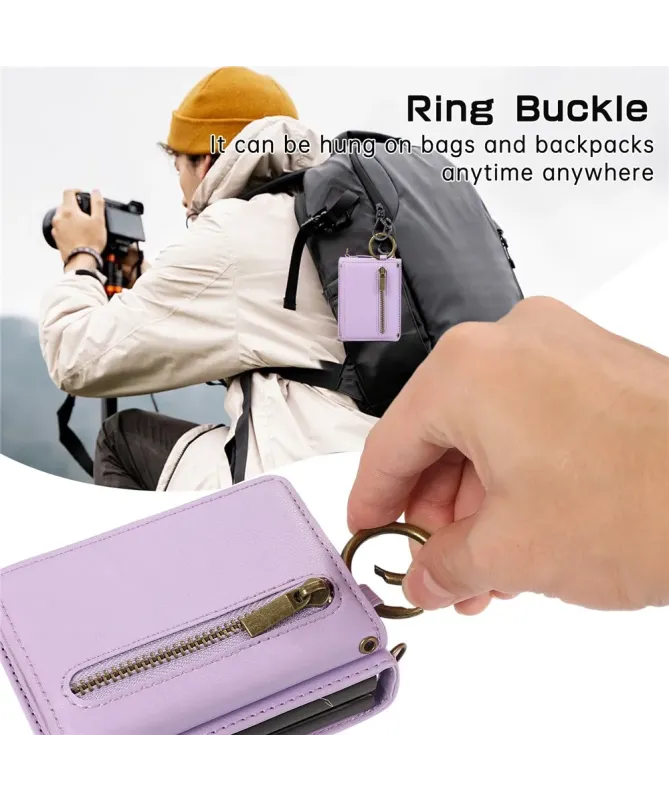 Coque Samsung Galaxy Z Flip 7 Portefeuille Zippé avec Support Anneau |
