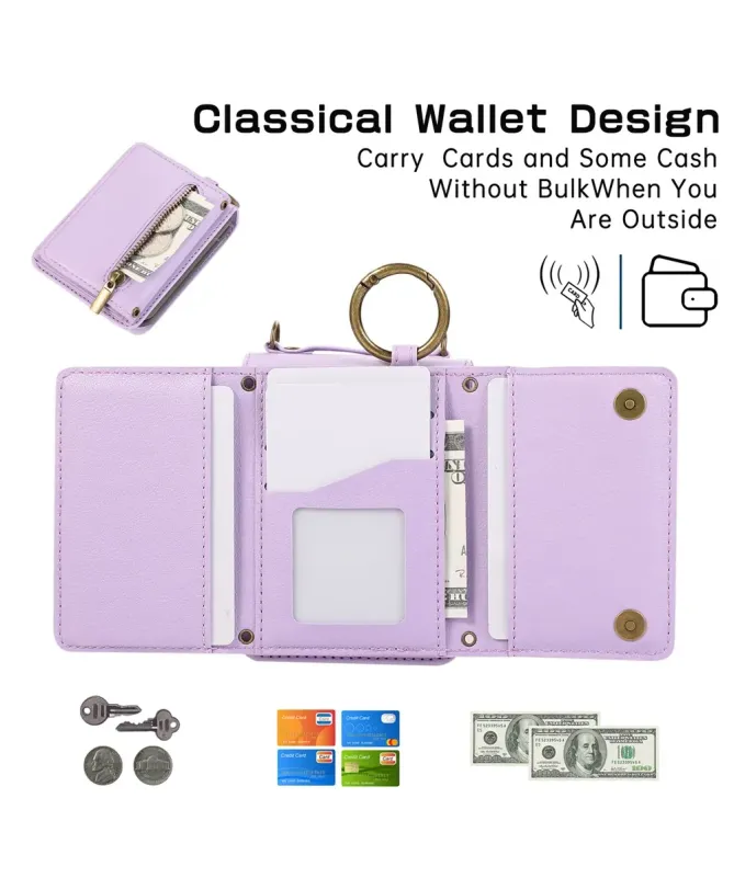 Coque Samsung Galaxy Z Flip 7 Portefeuille Zippé avec Support Anneau |