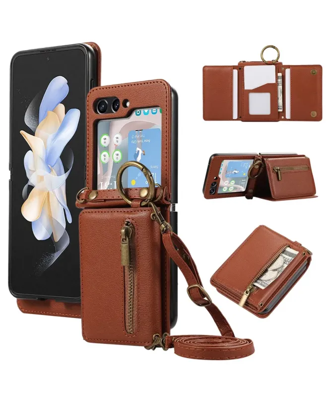 Coque Samsung Galaxy Z Flip 7 Portefeuille Zippé avec Support Anneau |