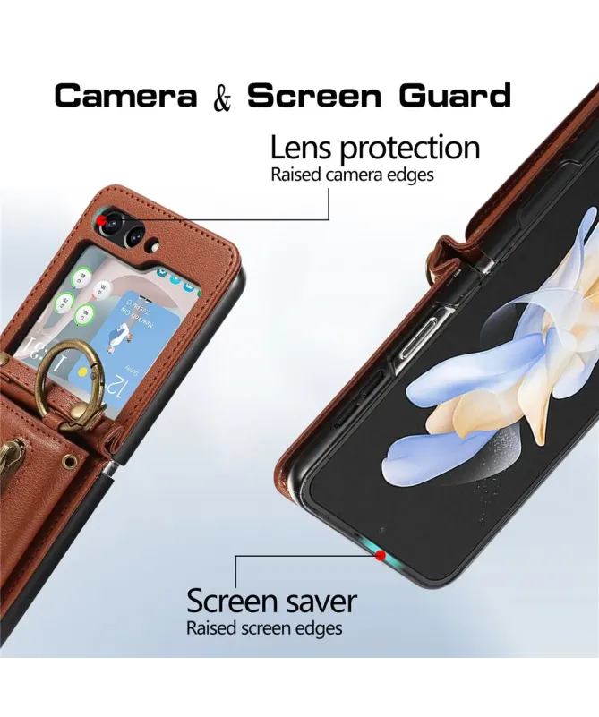 Coque Samsung Galaxy Z Flip 7 Portefeuille Zippé avec Support Anneau |