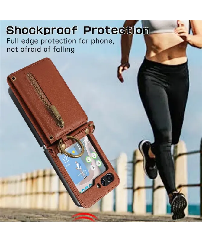 Coque Samsung Galaxy Z Flip 7 Portefeuille Zippé avec Support Anneau |