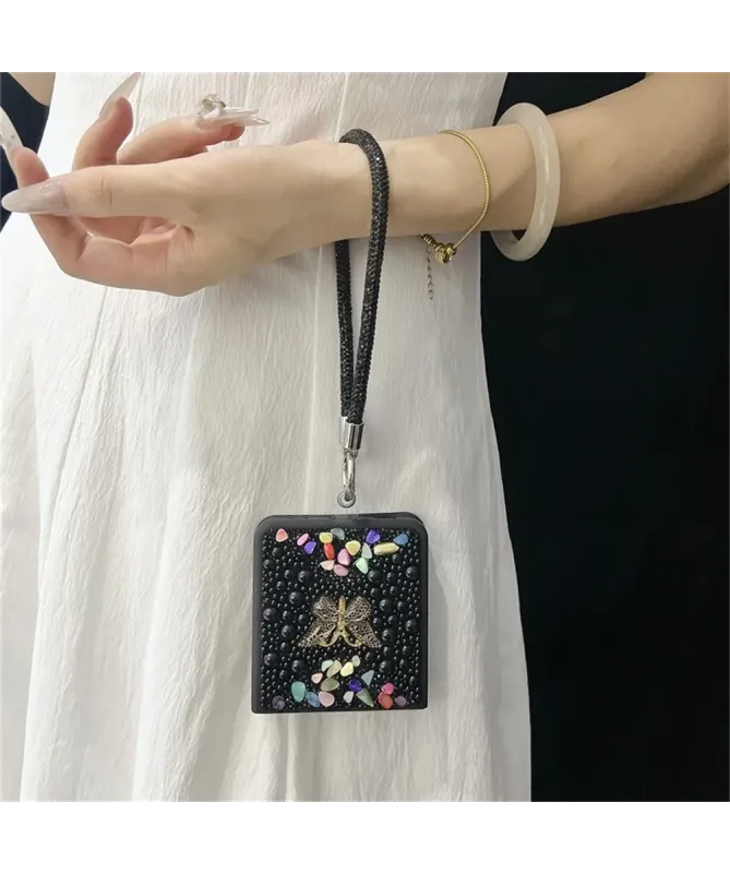 Coque Samsung Galaxy Z Flip 7 avec Strass Papillon et Dragonne | GLINT