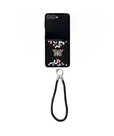 Coque Samsung Galaxy Z Flip 7 avec Strass Papillon et Dragonne | GLINT