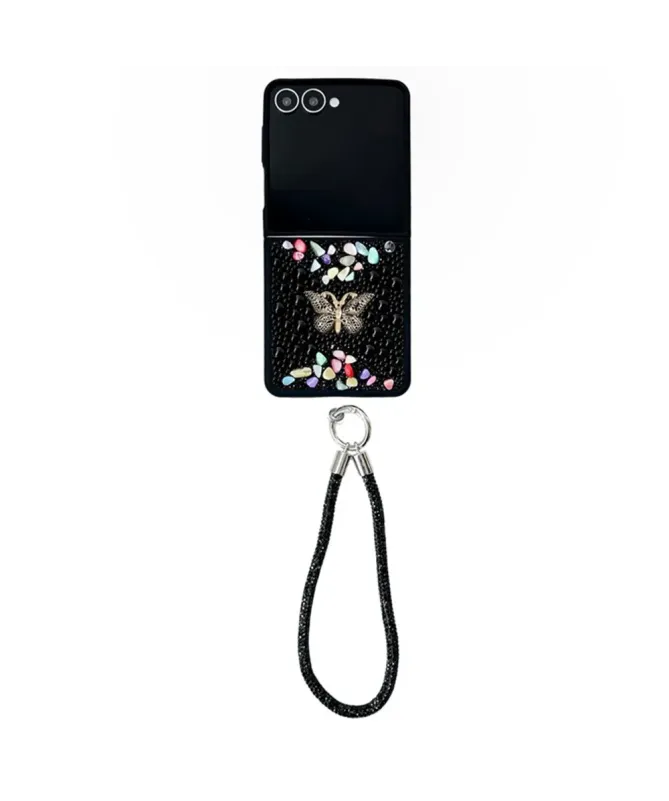 Coque Samsung Galaxy Z Flip 7 avec Strass Papillon et Dragonne | GLINT