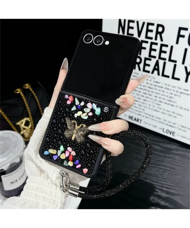 Coque Samsung Galaxy Z Flip 7 avec Strass Papillon et Dragonne | GLINT