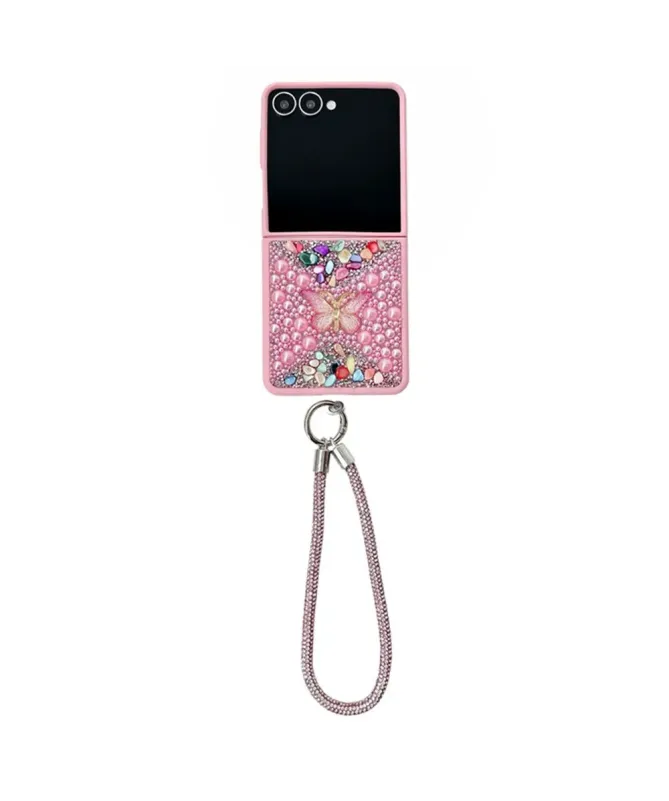 Coque Samsung Galaxy Z Flip 7 avec Strass Papillon et Dragonne | GLINT