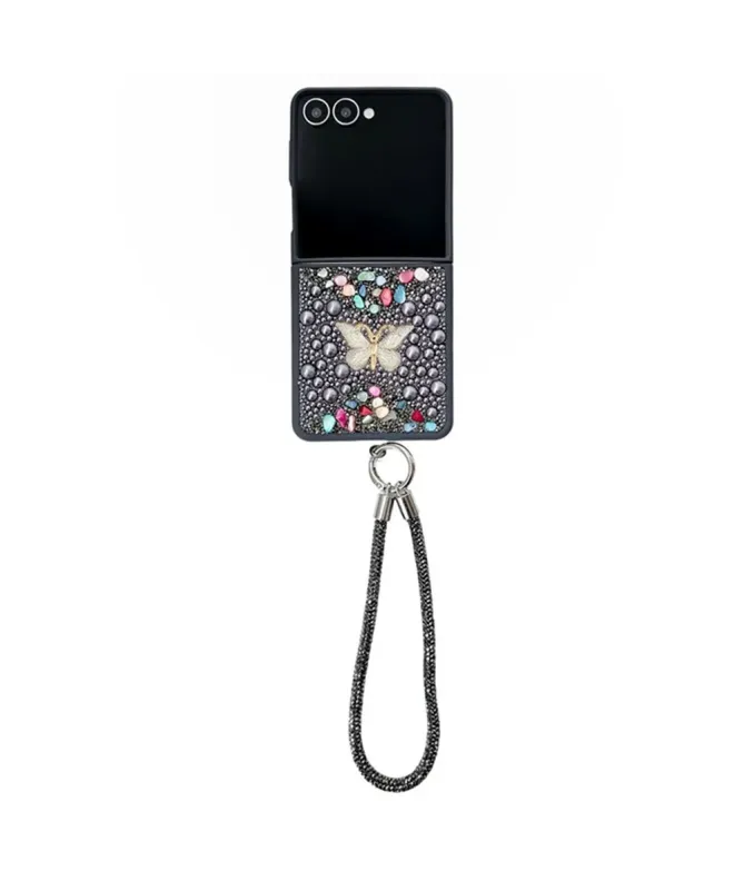 Coque Samsung Galaxy Z Flip 7 avec Strass Papillon et Dragonne | GLINT