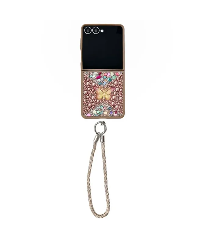 Coque Samsung Galaxy Z Flip 7 avec Strass Papillon et Dragonne | GLINT