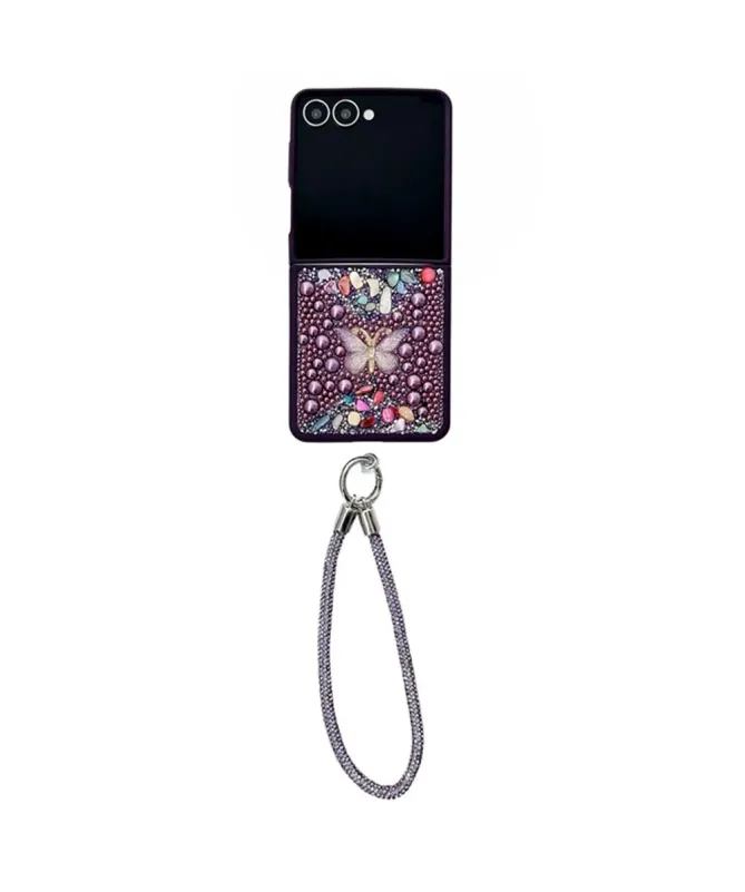 Coque Samsung Galaxy Z Flip 7 avec Strass Papillon et Dragonne | GLINT