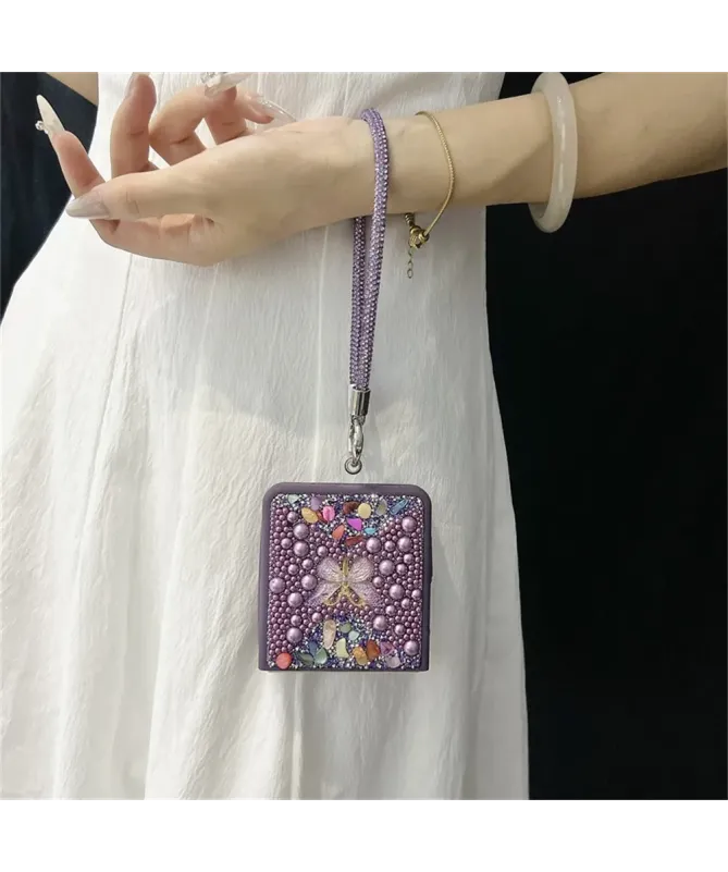 Coque Samsung Galaxy Z Flip 7 avec Strass Papillon et Dragonne | GLINT