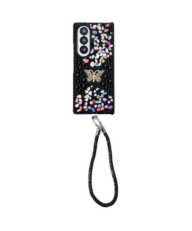 Coque Samsung Galaxy Z Fold 7 avec Strass Papillon et Dragonne | GLINT