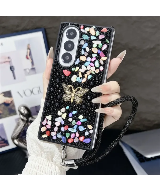 Coque Samsung Galaxy Z Fold 7 avec Strass Papillon et Dragonne | GLINT