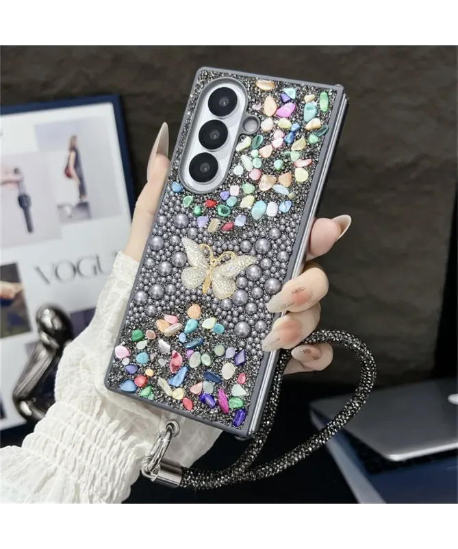 Coque Samsung Galaxy Z Fold 7 avec Strass Papillon et Dragonne | GLINT
