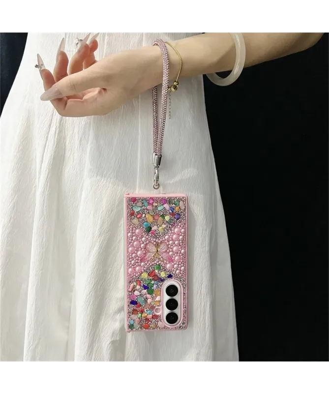 Coque Samsung Galaxy Z Fold 7 avec Strass Papillon et Dragonne | GLINT