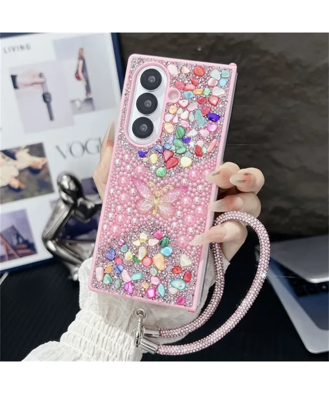 Coque Samsung Galaxy Z Fold 7 avec Strass Papillon et Dragonne | GLINT