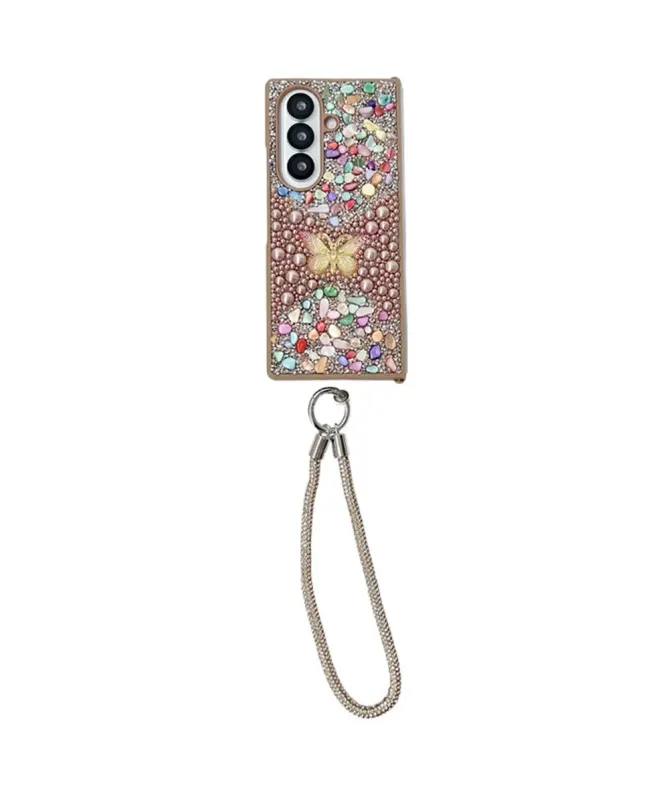 Coque Samsung Galaxy Z Fold 7 avec Strass Papillon et Dragonne | GLINT