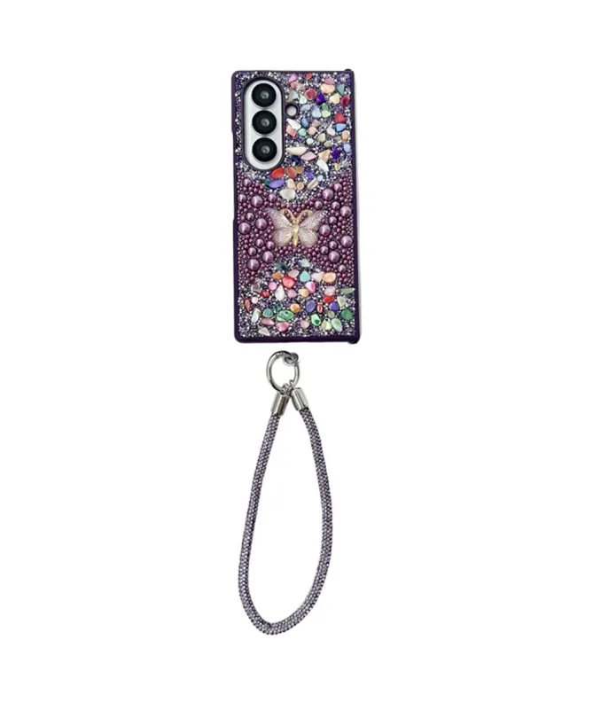 Coque Samsung Galaxy Z Fold 7 avec Strass Papillon et Dragonne | GLINT