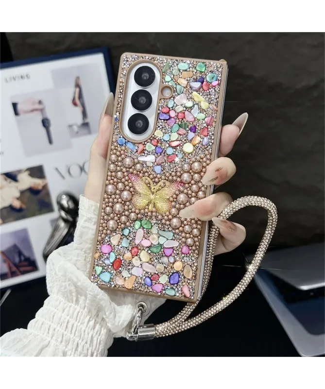 Coque Samsung Galaxy Z Fold 7 avec Strass Papillon et Dragonne | GLINT