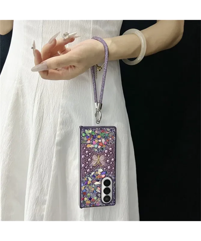 Coque Samsung Galaxy Z Fold 7 avec Strass Papillon et Dragonne | GLINT