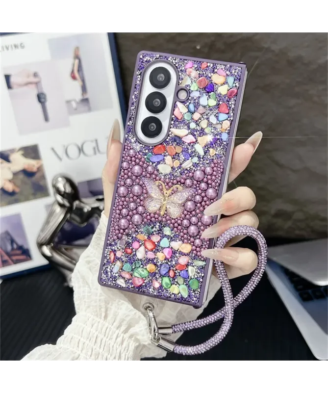 Coque Samsung Galaxy Z Fold 7 avec Strass Papillon et Dragonne | GLINT