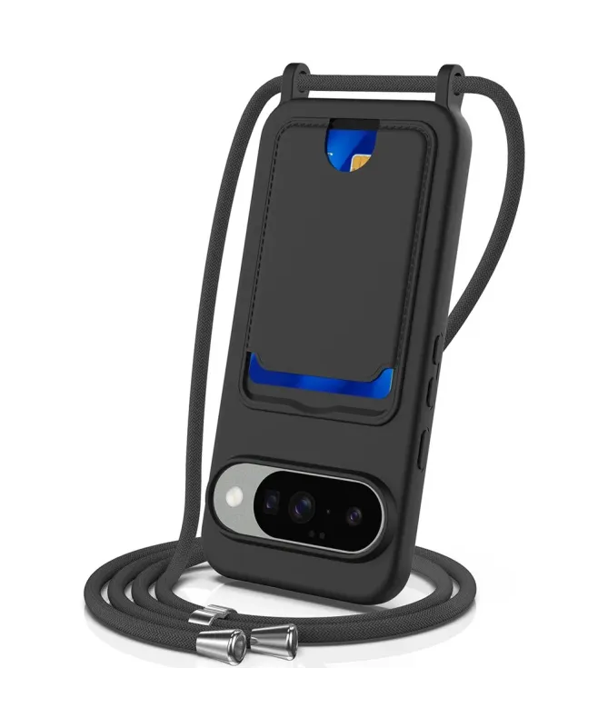 Coque Google Pixel 10 Silicone Liquide à Cordon et Porte-carte
