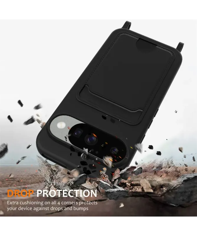 Coque Google Pixel 10 Silicone Liquide à Cordon et Porte-carte