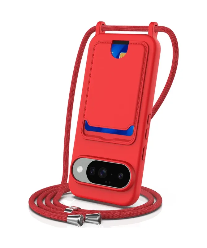 Coque Google Pixel 10 Silicone Liquide à Cordon et Porte-carte