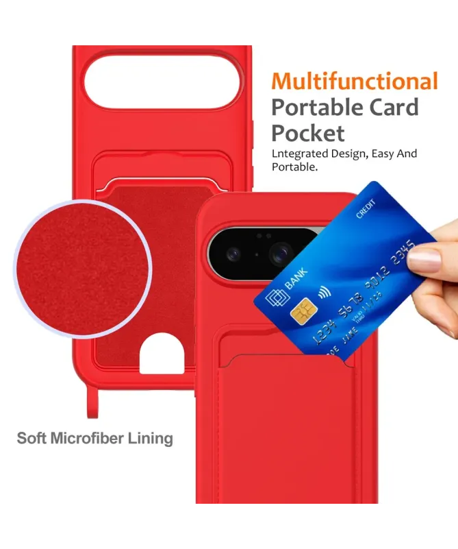 Coque Google Pixel 10 Silicone Liquide à Cordon et Porte-carte