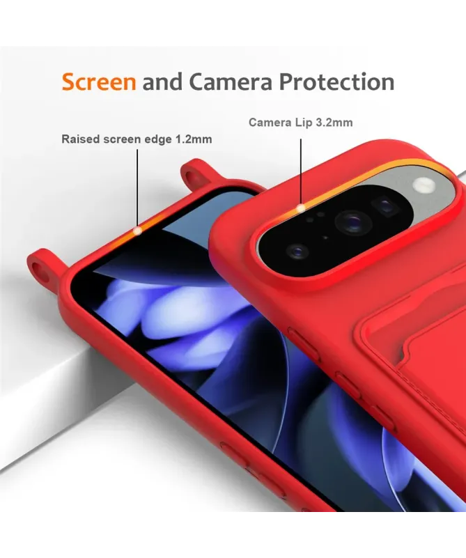 Coque Google Pixel 10 Silicone Liquide à Cordon et Porte-carte