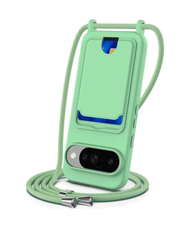 Coque Google Pixel 10 Silicone Liquide à Cordon et Porte-carte