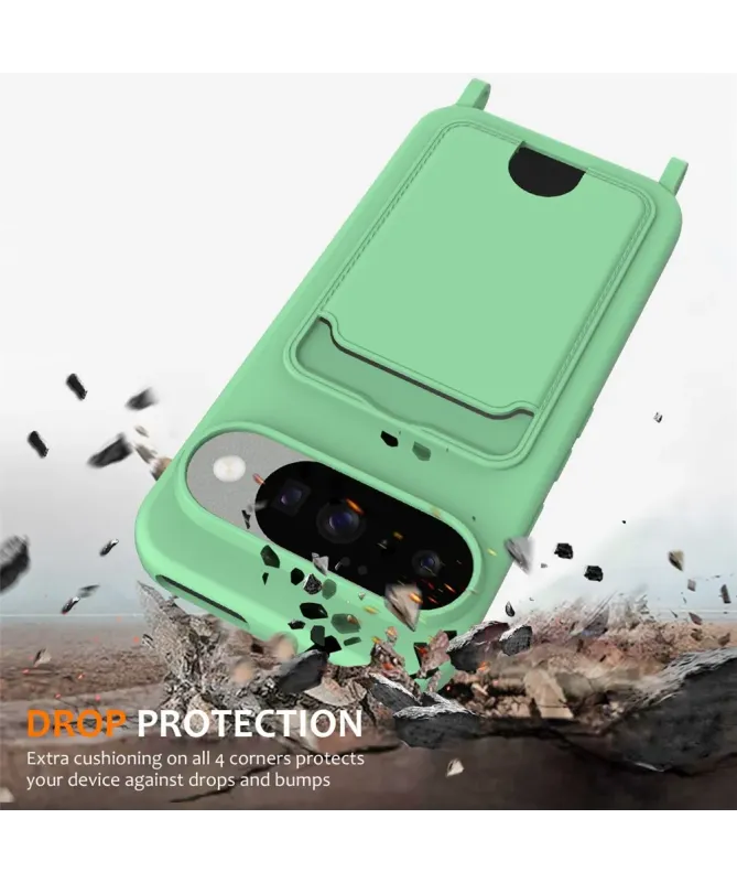 Coque Google Pixel 10 Silicone Liquide à Cordon et Porte-carte