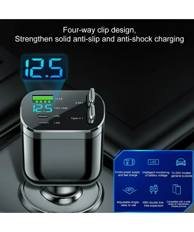 Chargeur Voiture 5 Ports USB & Type‑C 75 W Charge Rapide | M4