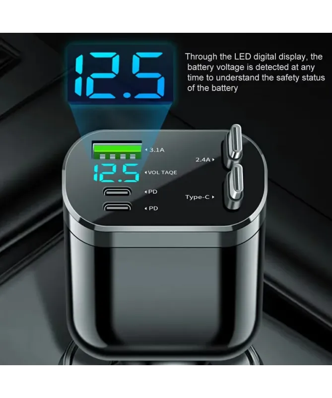 Chargeur Voiture 5 Ports USB & Type‑C 75 W Charge Rapide | M4