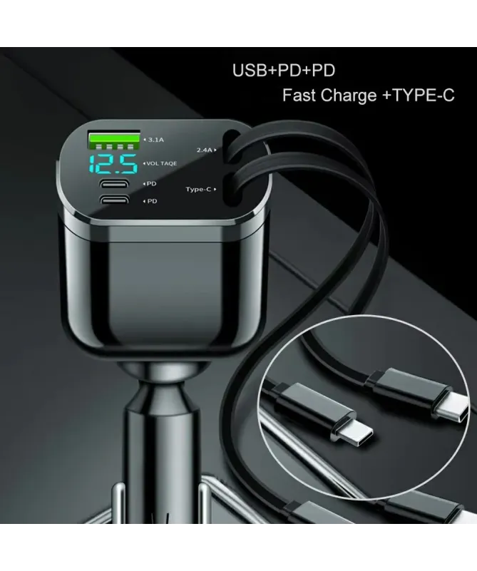 Chargeur Voiture 5 Ports USB & Type‑C 75 W Charge Rapide | M4