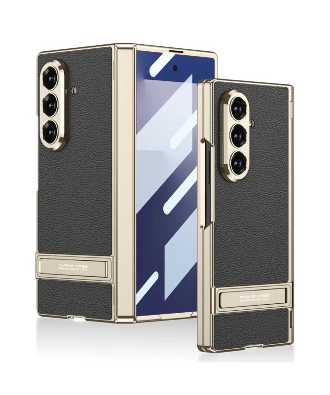 Coque Samsung Galaxy Z Fold 7 Effet Cuir | Avec Support & Verre Trempé