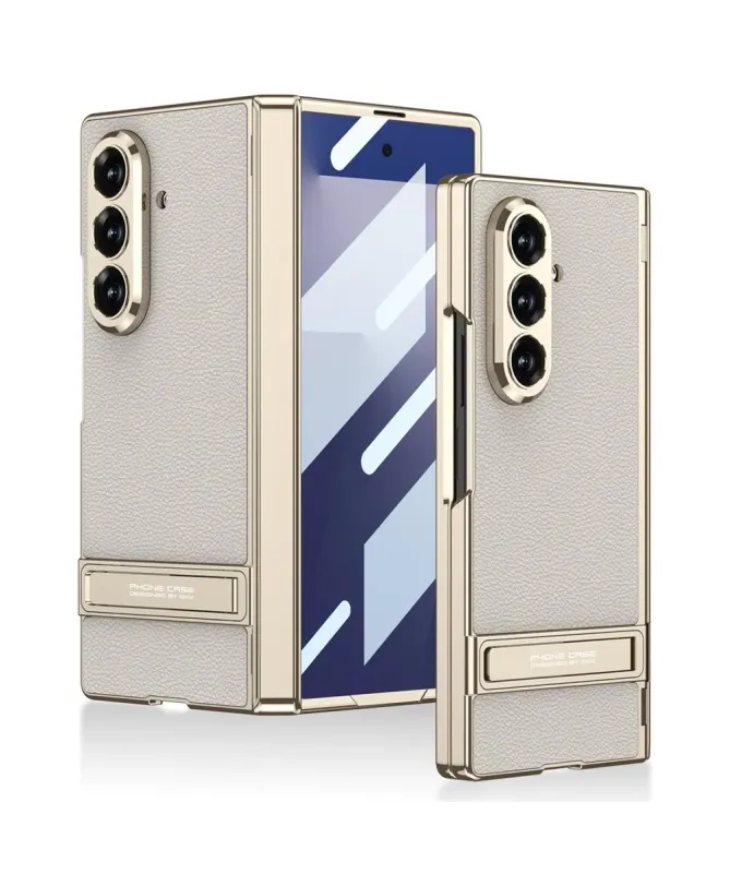 Coque Samsung Galaxy Z Fold 7 Effet Cuir | Avec Support & Verre Trempé