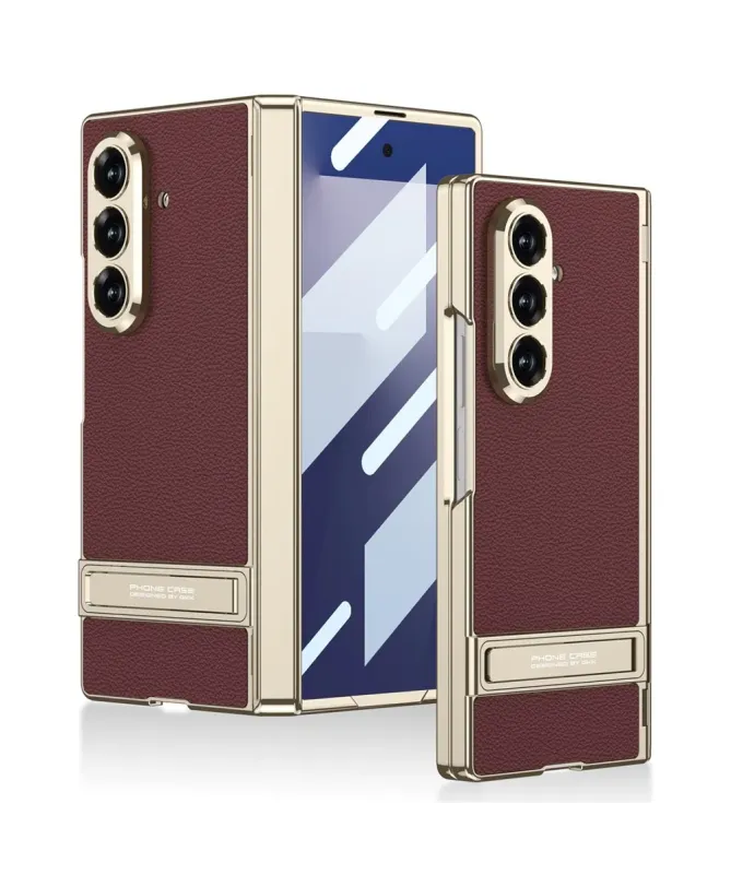 Coque Samsung Galaxy Z Fold 7 Effet Cuir | Avec Support & Verre Trempé