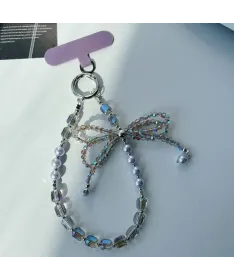 Charm de Téléphone Perles Irisées et Nœud Cristal | LUMINA