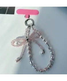 Charm de Téléphone Perles Roses et Nœud Cristal | ROSÉE