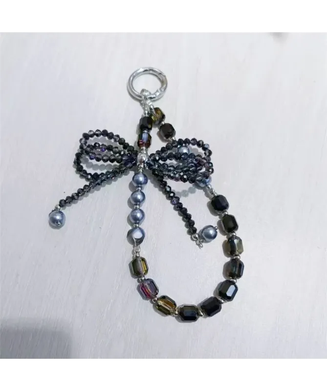 Charm de Téléphone Perles et Nœud Cristal | NOIR