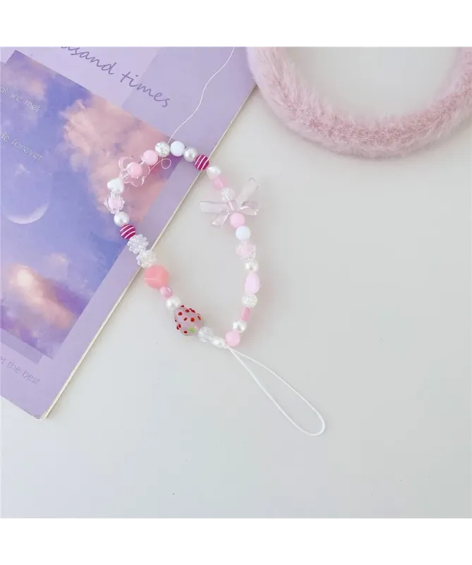 Dragonne de Téléphone Perles Fraise et Nœud | CANDY