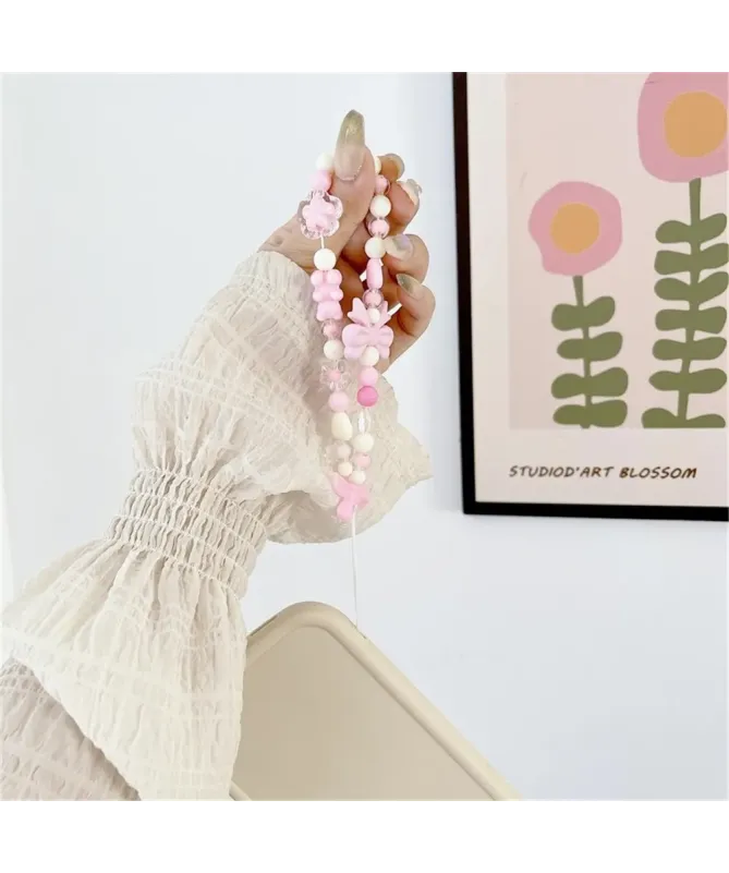 Dragonne de Téléphone Perles Fraise et Nœud | CANDY