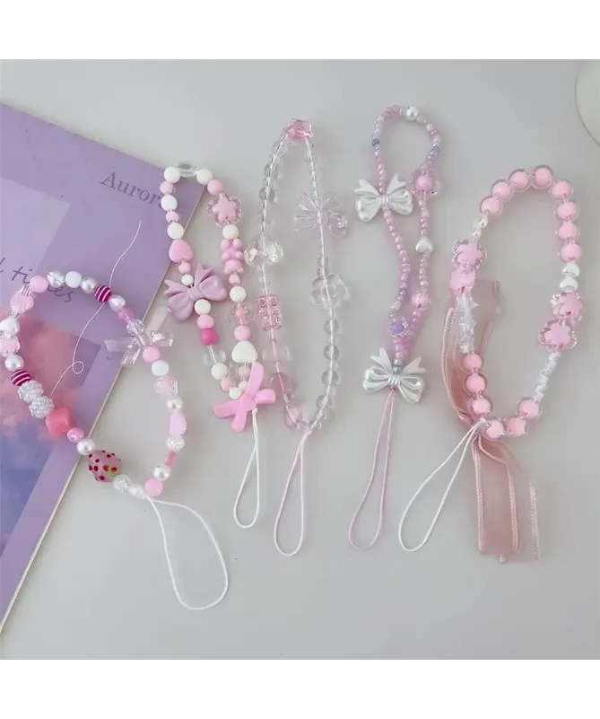 Dragonne de Téléphone Perles Fraise et Nœud | CANDY