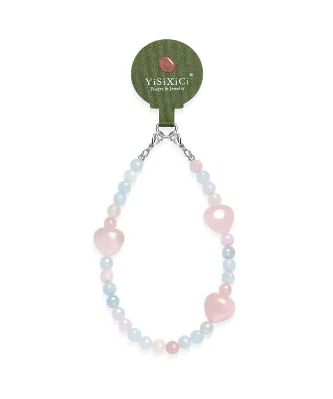 Dragonne de Téléphone en Quartz Rose et Pierres Naturelles | POÈME