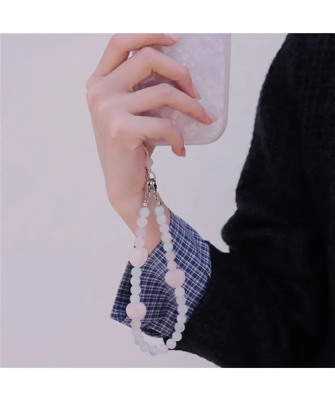Dragonne de Téléphone en Quartz Rose et Pierres Naturelles | POÈME